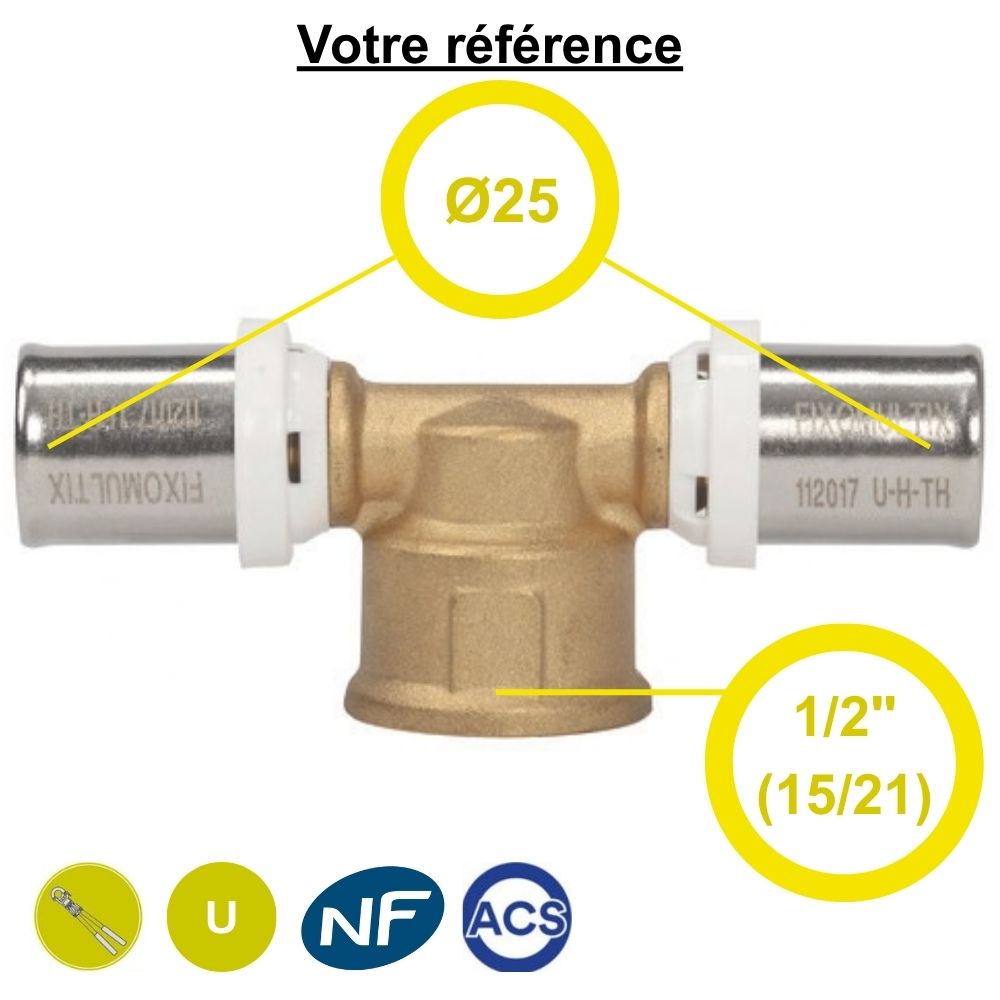 Té multicouche à sertir Ø25 et centre femelle 1/2'' (15/21) - Somatherm