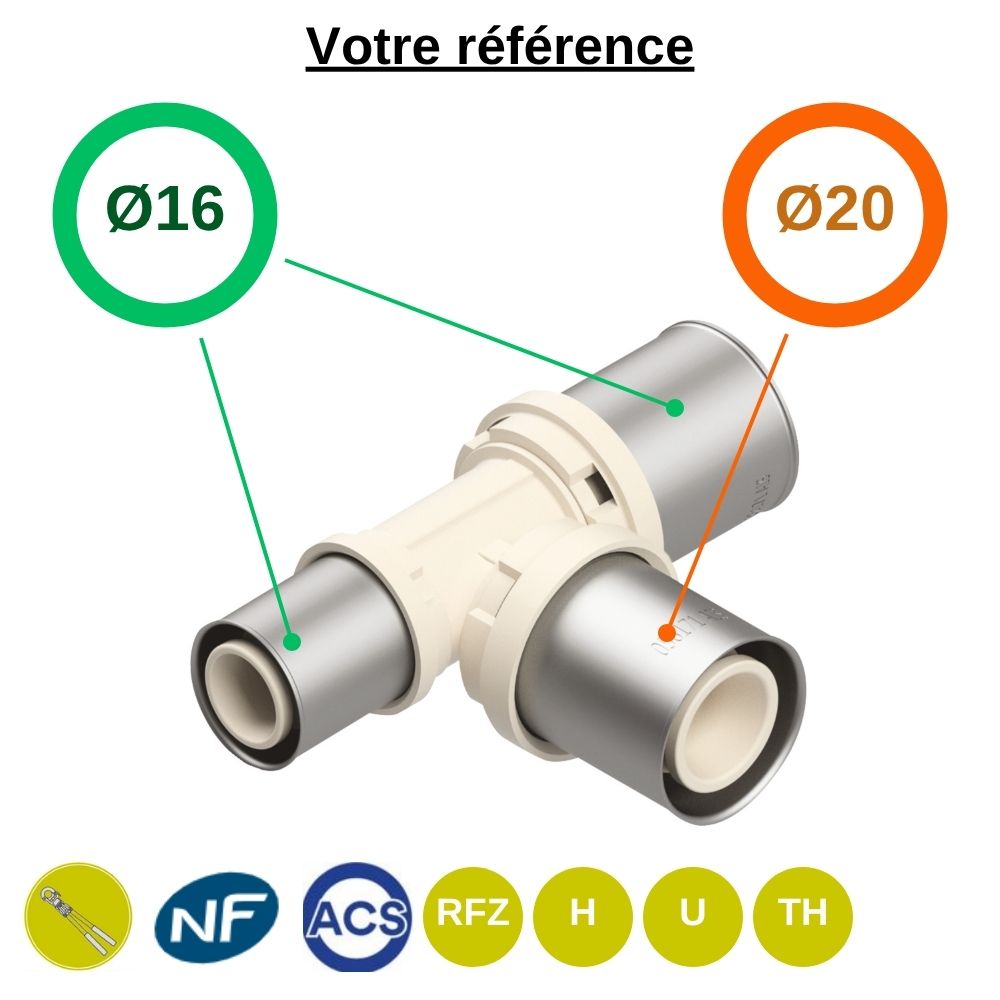 Té réduit multicouche à sertir Ø16-Ø20-Ø16 - Fixomultix