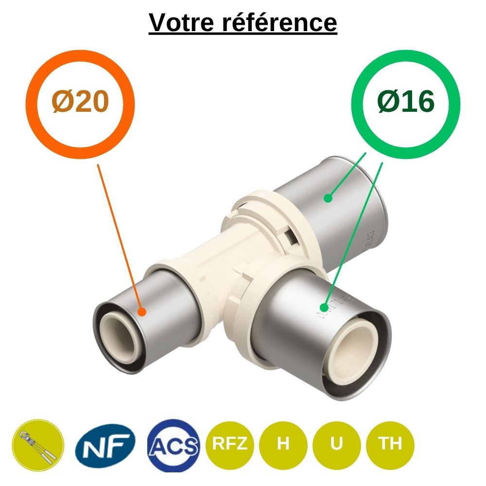 Té réduit multicouche à sertir Ø20-Ø16-Ø16 - Fixomultix
