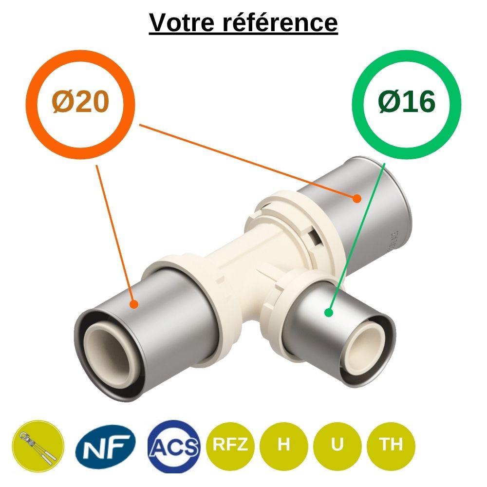 Té réduit multicouche à sertir Ø20-Ø16-Ø20 - Fixomultix