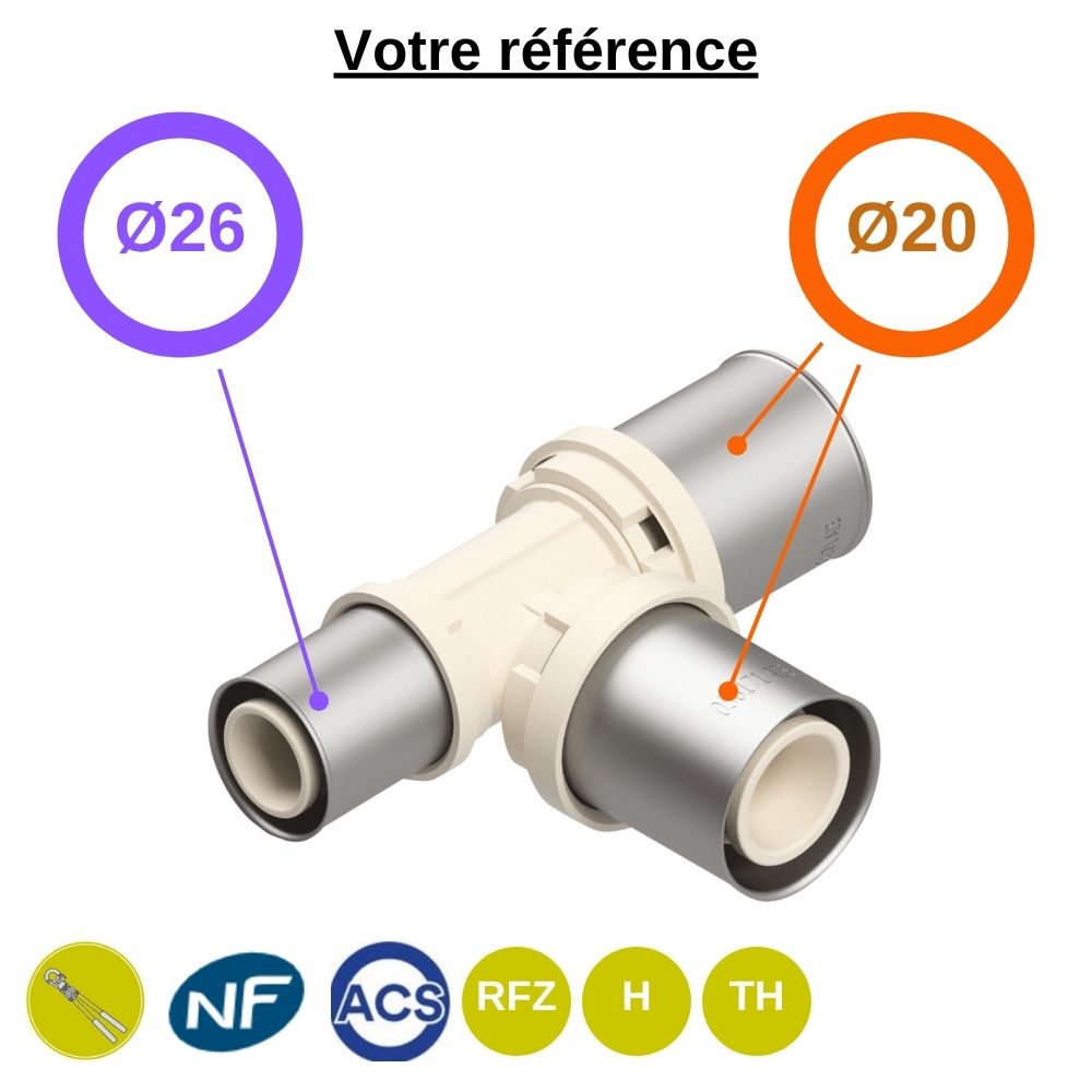 Té réduit multicouche à sertir Ø26-Ø20-Ø20 - Fixomultix