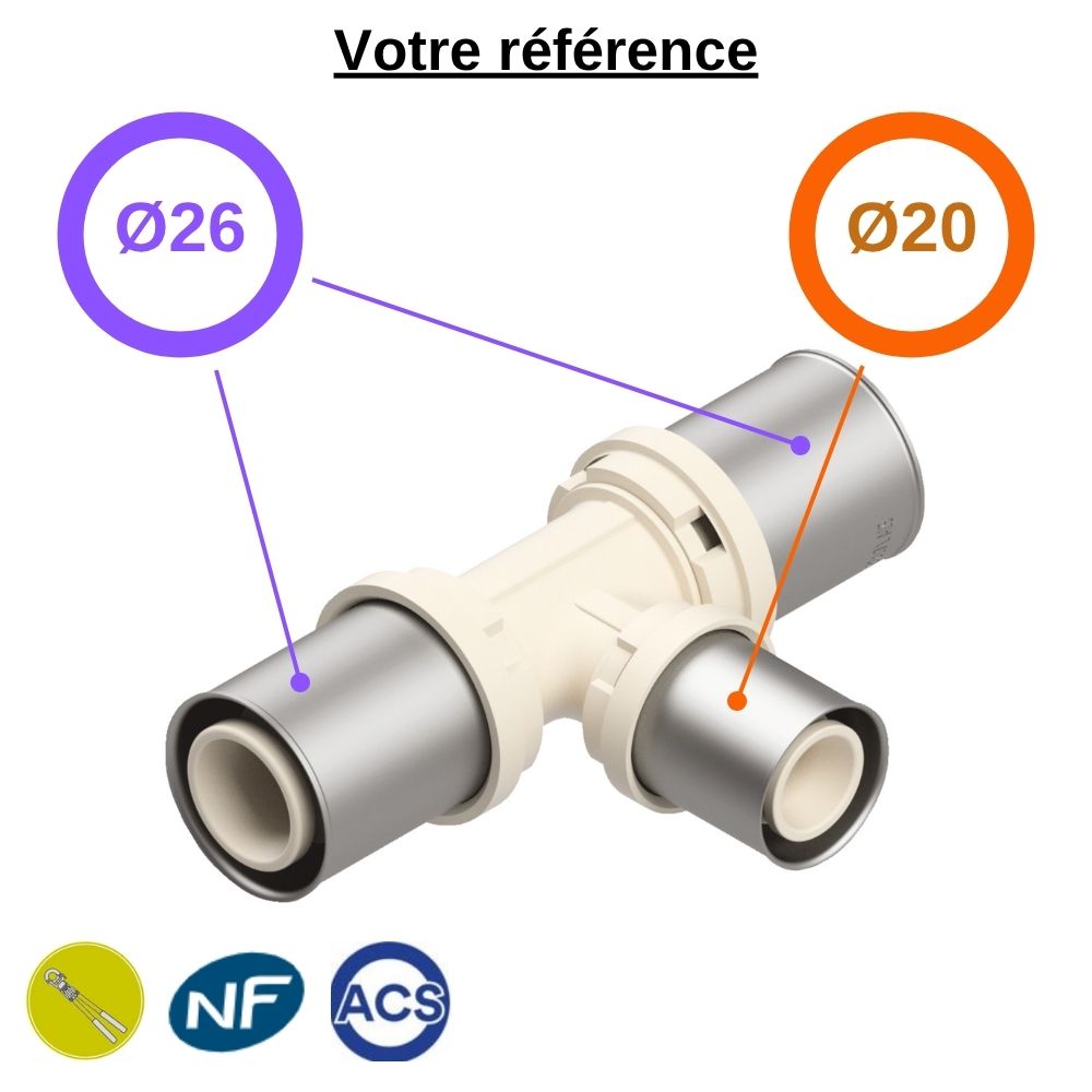 Té réduit multicouche à sertir Ø26-Ø20-Ø26 - Fixomultix