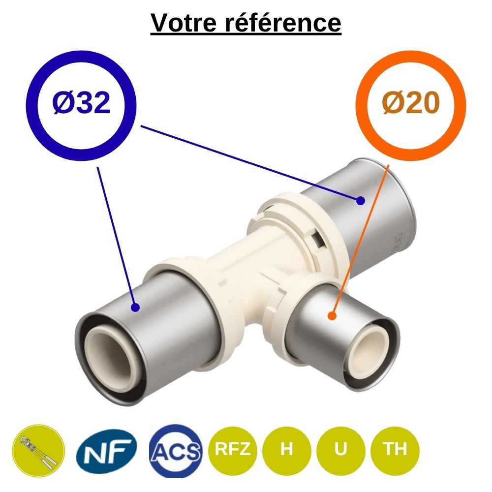 Té réduit multicouche à sertir Ø32-Ø20-Ø32 - Fixomultix