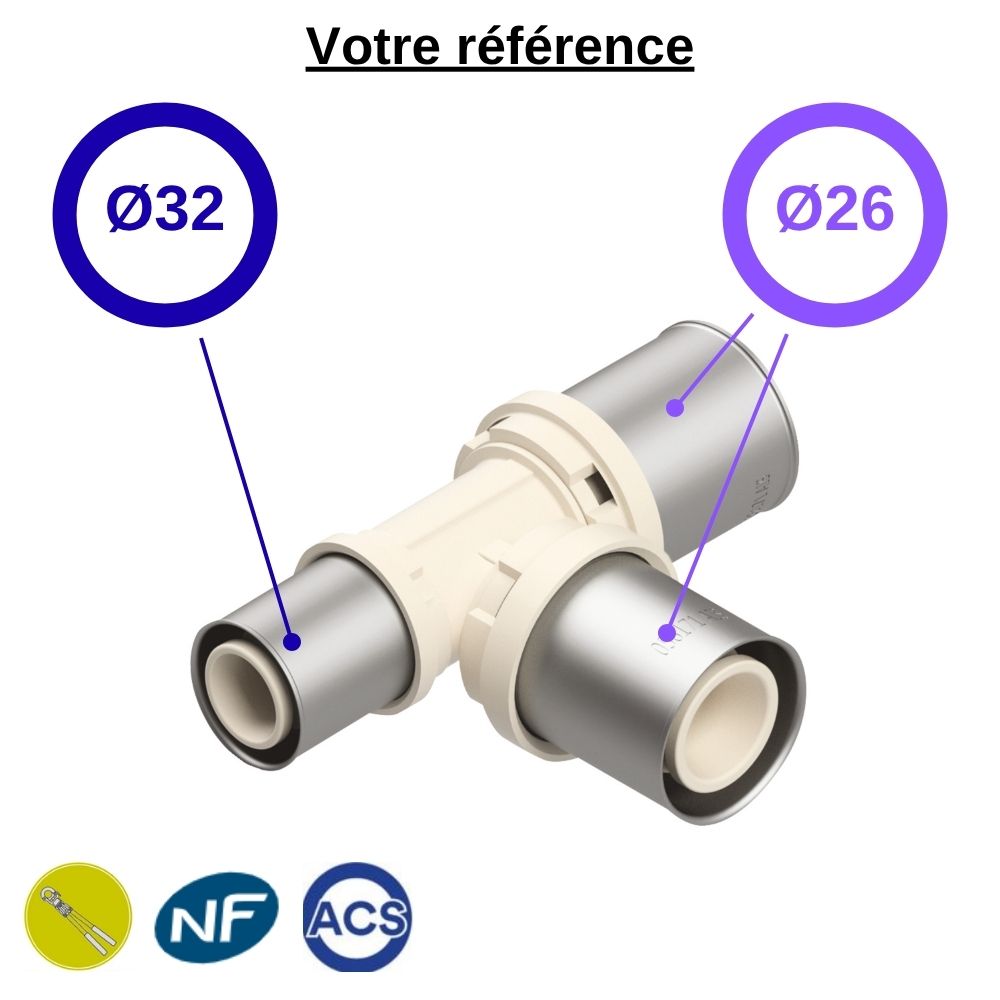 Té réduit multicouche à sertir Ø32-Ø26-Ø26 - Fixomultix
