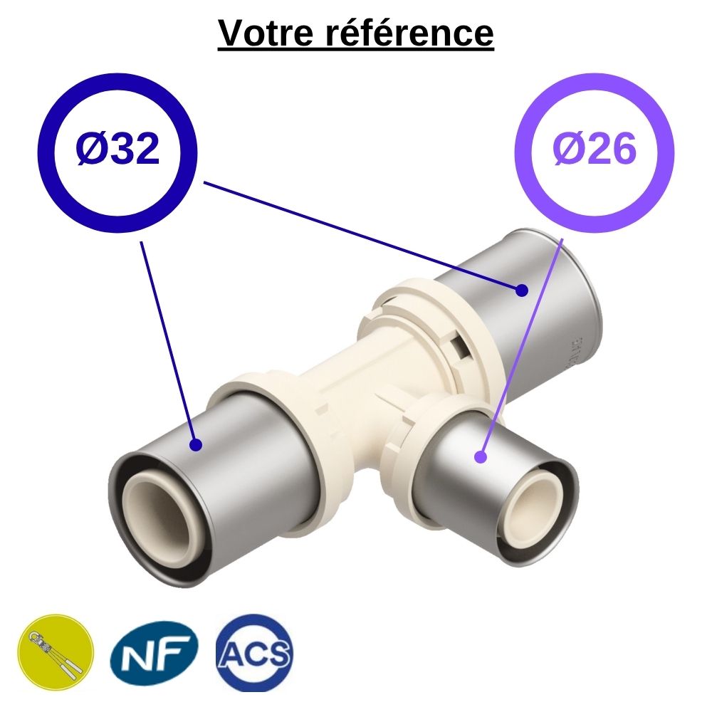 Té réduit multicouche à sertir Ø32-Ø26-Ø32 - Fixomultix