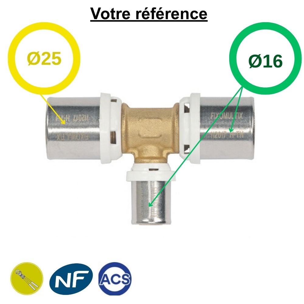 Té réduit multicouche à sertir Ø25-Ø16-Ø16 - Somatherm