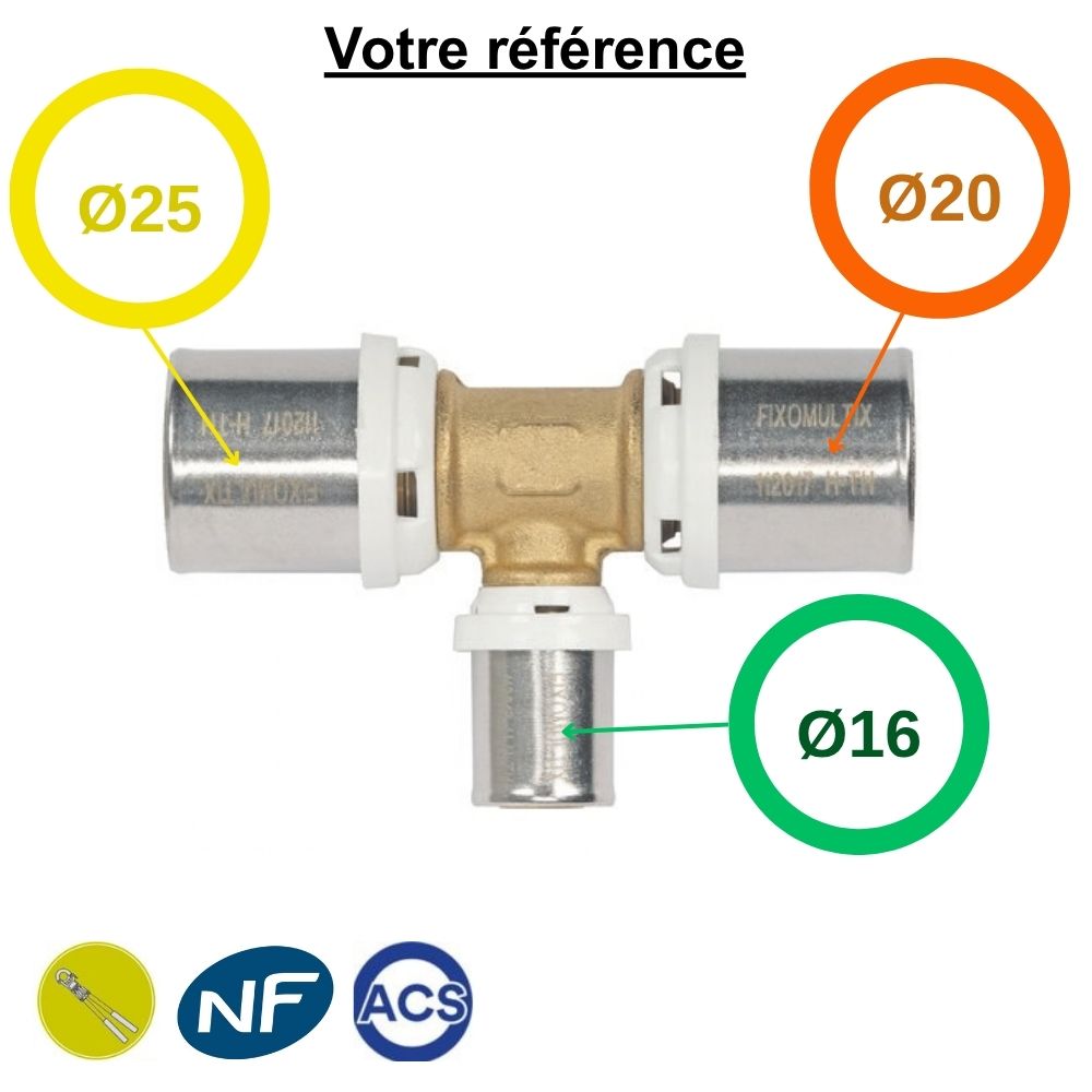 Té réduit multicouche à sertir Ø25-Ø16-Ø20 - Somatherm