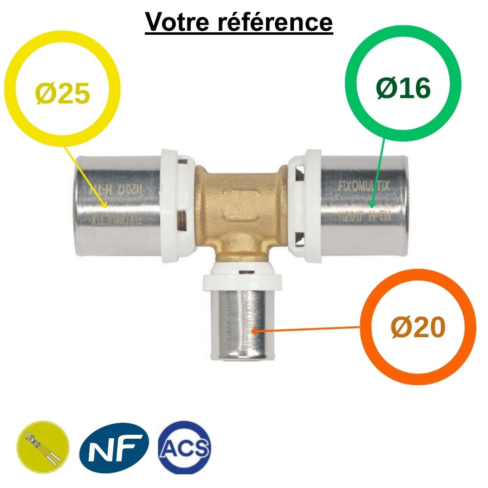 Té réduit multicouche à sertir Ø25-Ø20-Ø16 - Somatherm