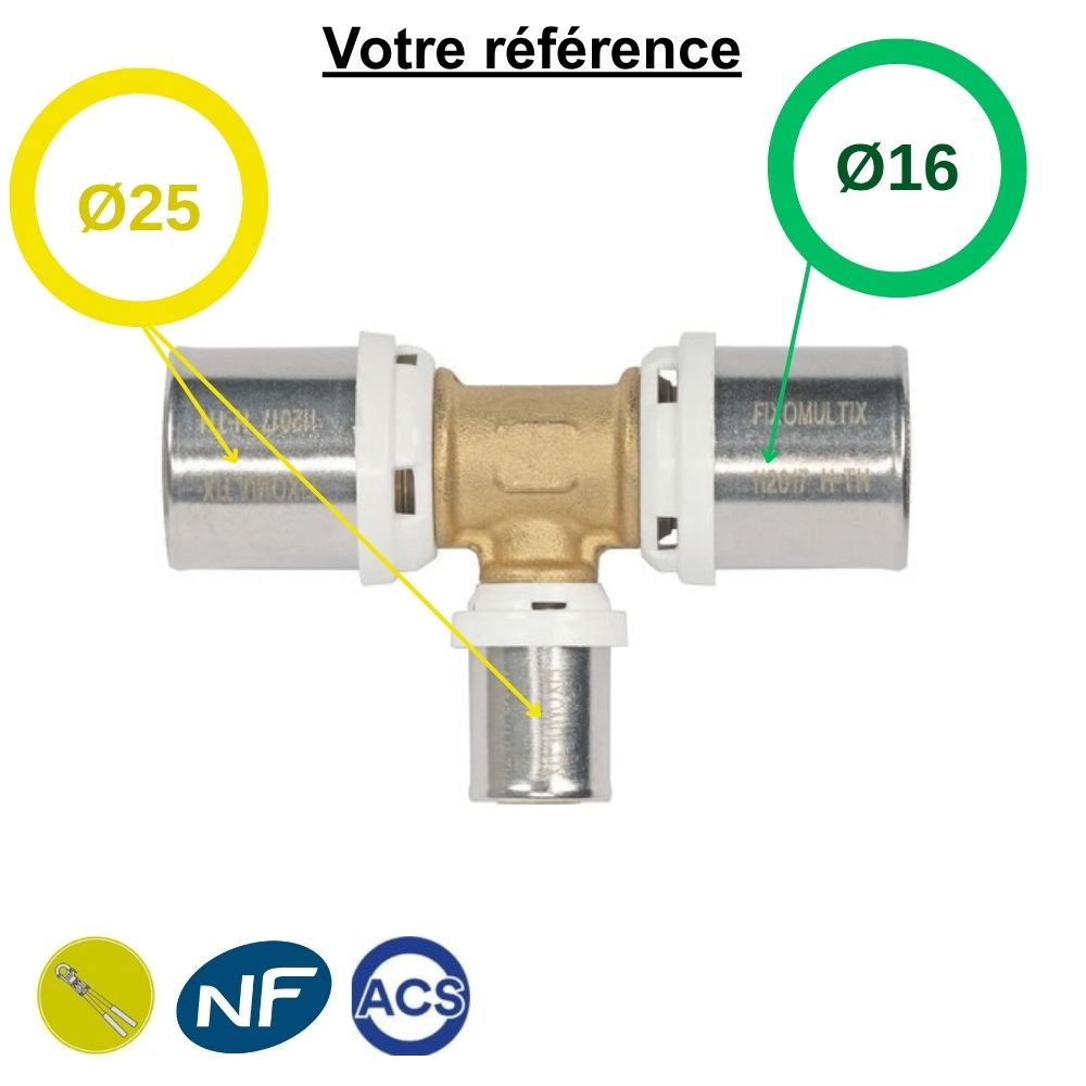 Té réduit multicouche à sertir Ø25-Ø25-Ø16 - Somatherm