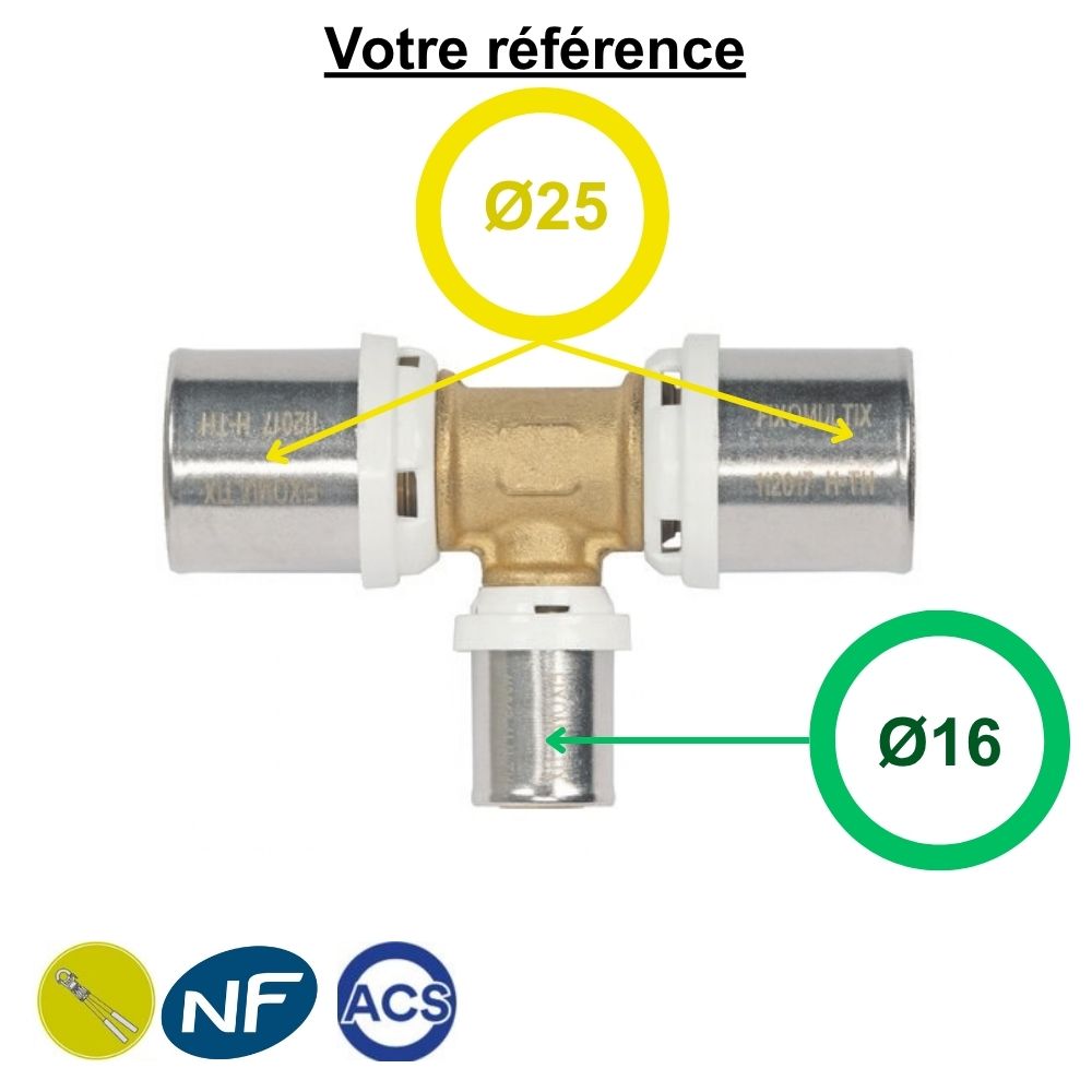 Té multicouche à sertir réduit au centre Ø25-Ø16-Ø25 - Somatherm