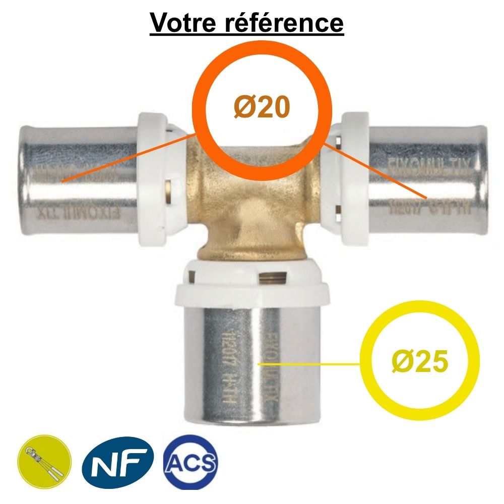 Té multicouche à sertir agrandi au centre  Ø20- Ø25- Ø20 - Somatherm