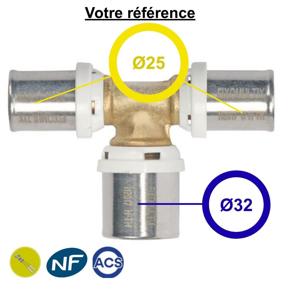 Té multicouche à sertir agrandi au centre  Ø25- Ø32- Ø25 - Somatherm