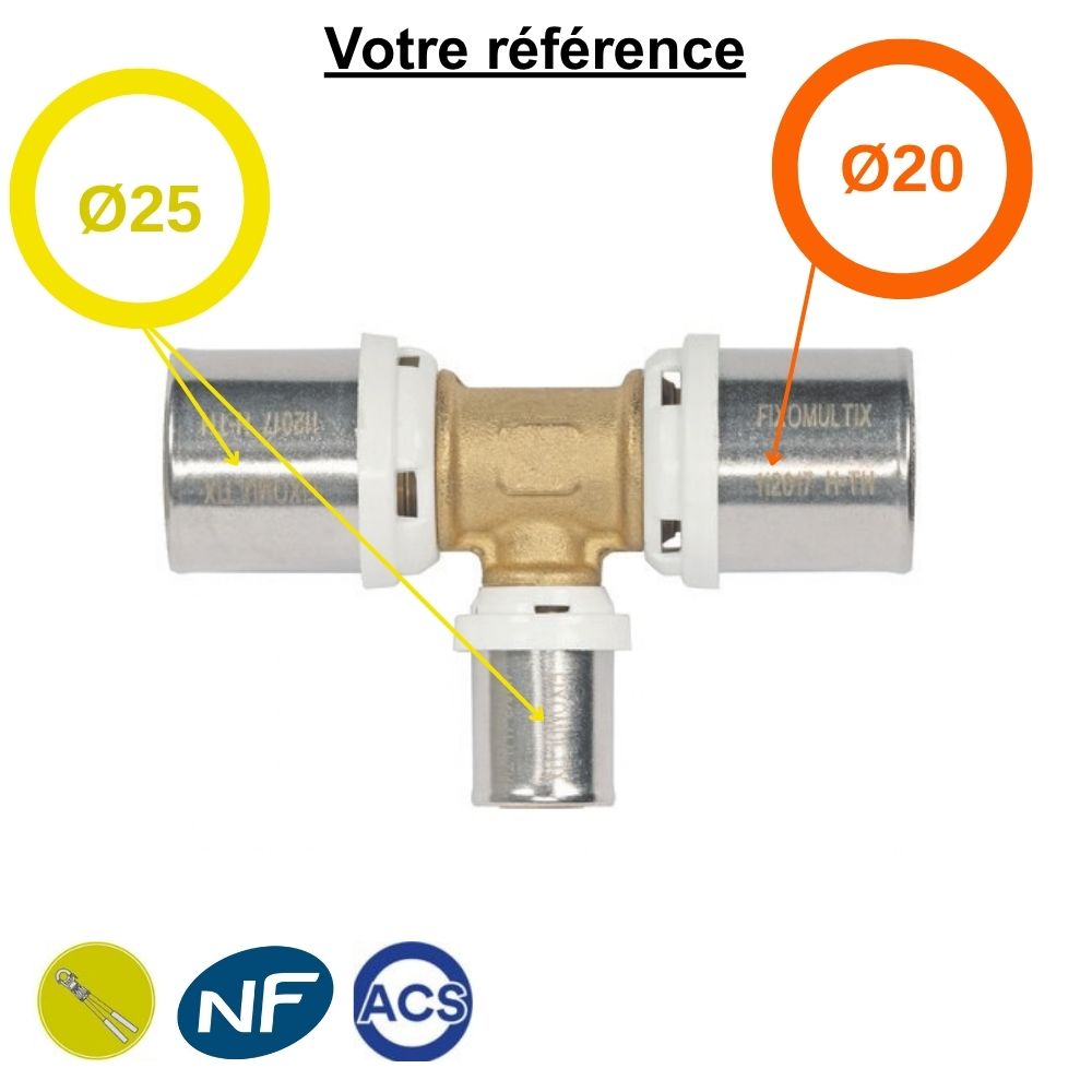 Té réduit multicouche à sertir Ø25-Ø25-Ø20 - Somatherm