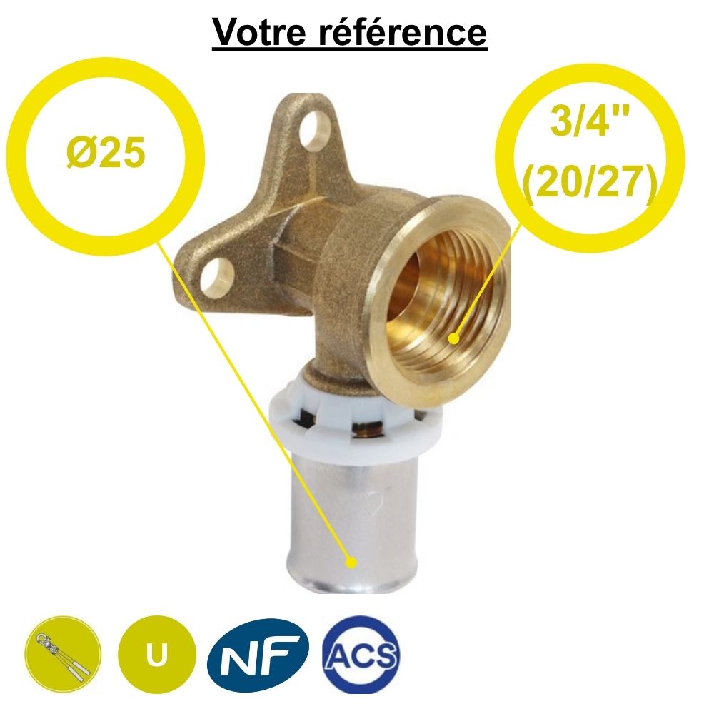 Coude applique multicouche à sertir Ø25 - femelle 3/4'' (20/27) - Somatherm