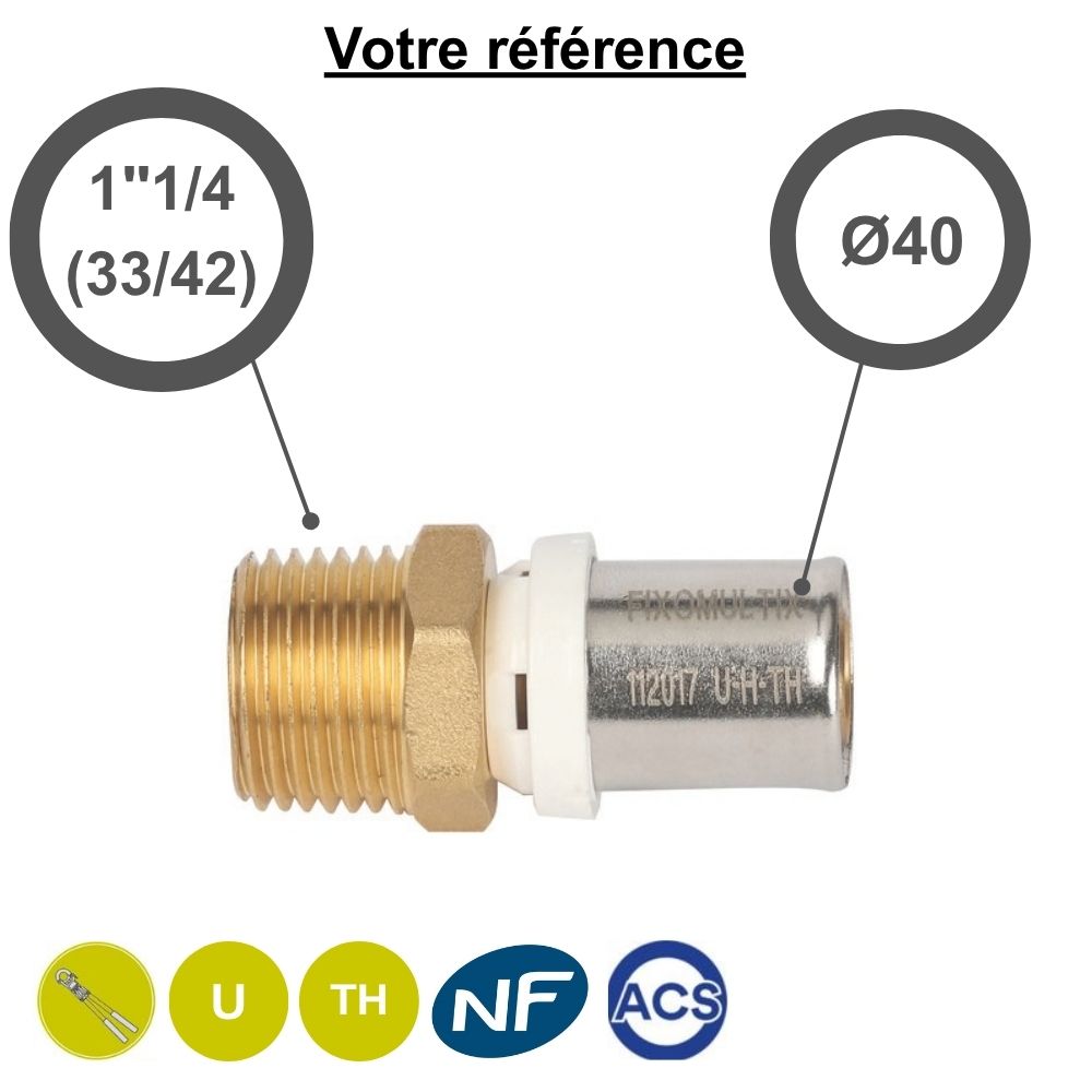 Raccord multicouche droit à sertir Ø40 - mâle 1''1/4 (33/42) - Somatherm