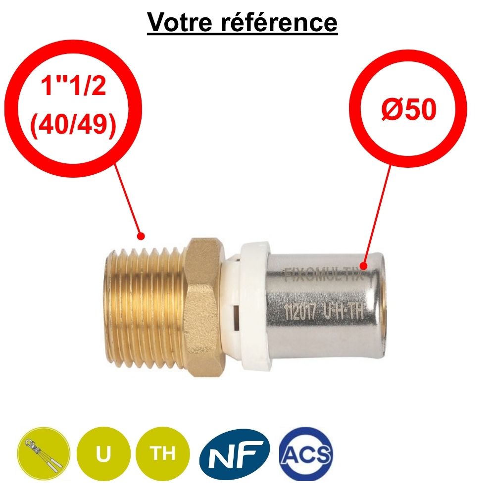 Raccord multicouche droit à sertir Ø50 - mâle 1''1/2 (40/49) - Somatherm