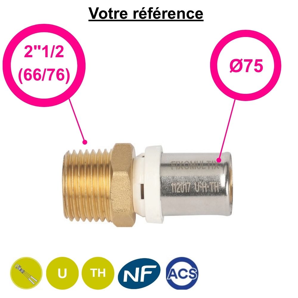 Raccord multicouche droit à sertir Ø75 - mâle 2''1/2 (66/76)