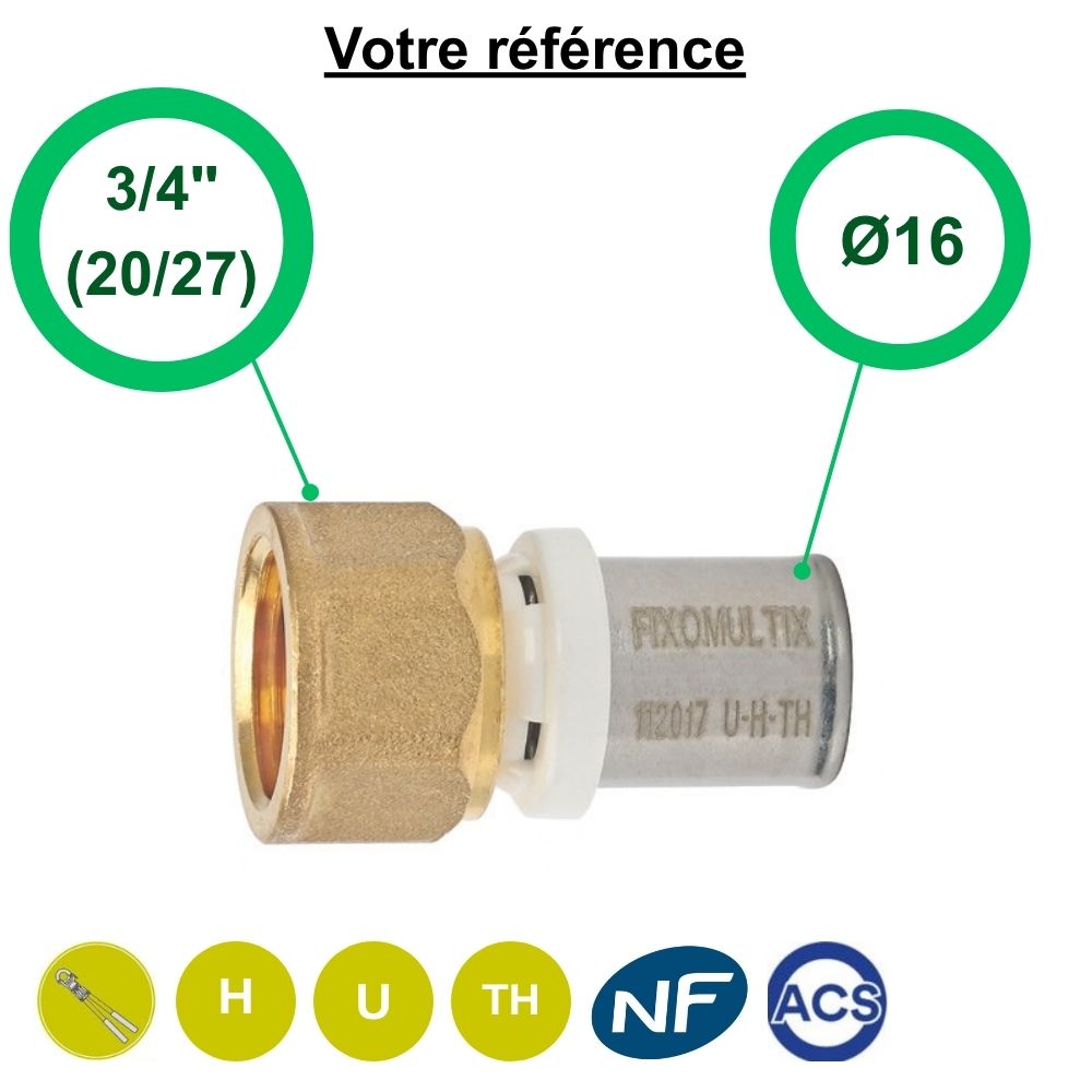 Raccord multicouche droit à sertir Ø16 - femelle 3/4'' (20/27)