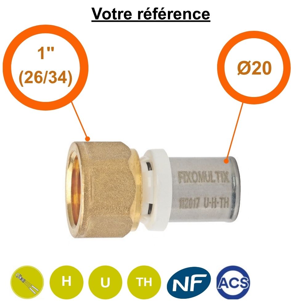 Raccord multicouche droit à sertir Ø20 - femelle 1'' (26/34)