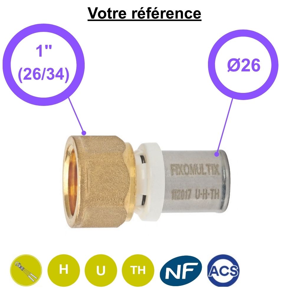 Raccord multicouche droit à sertir Ø26 - femelle 1'' (26/34)