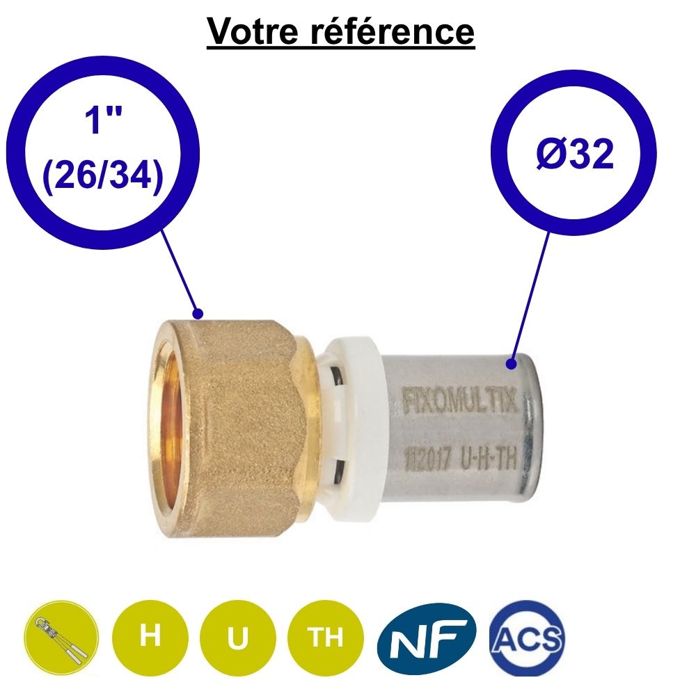 Raccord multicouche droit à sertir Ø32 - femelle 1'' (26/34) - Somatherm