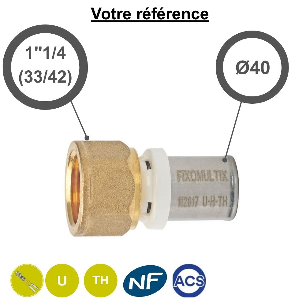 Raccord multicouche droit à sertir Ø40 - femelle 1''1/4 (33/42)
