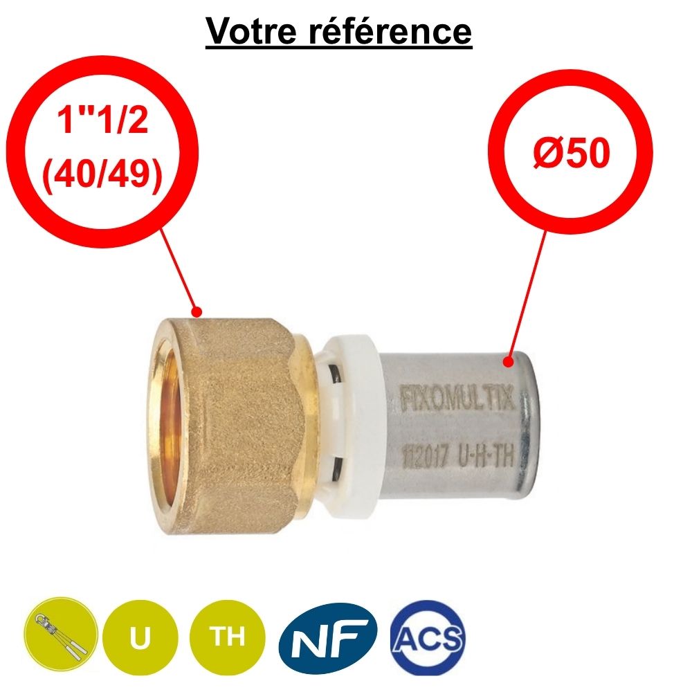Raccord multicouche droit à sertir Ø50 - femelle 1''1/2 (40/49) - Somatherm