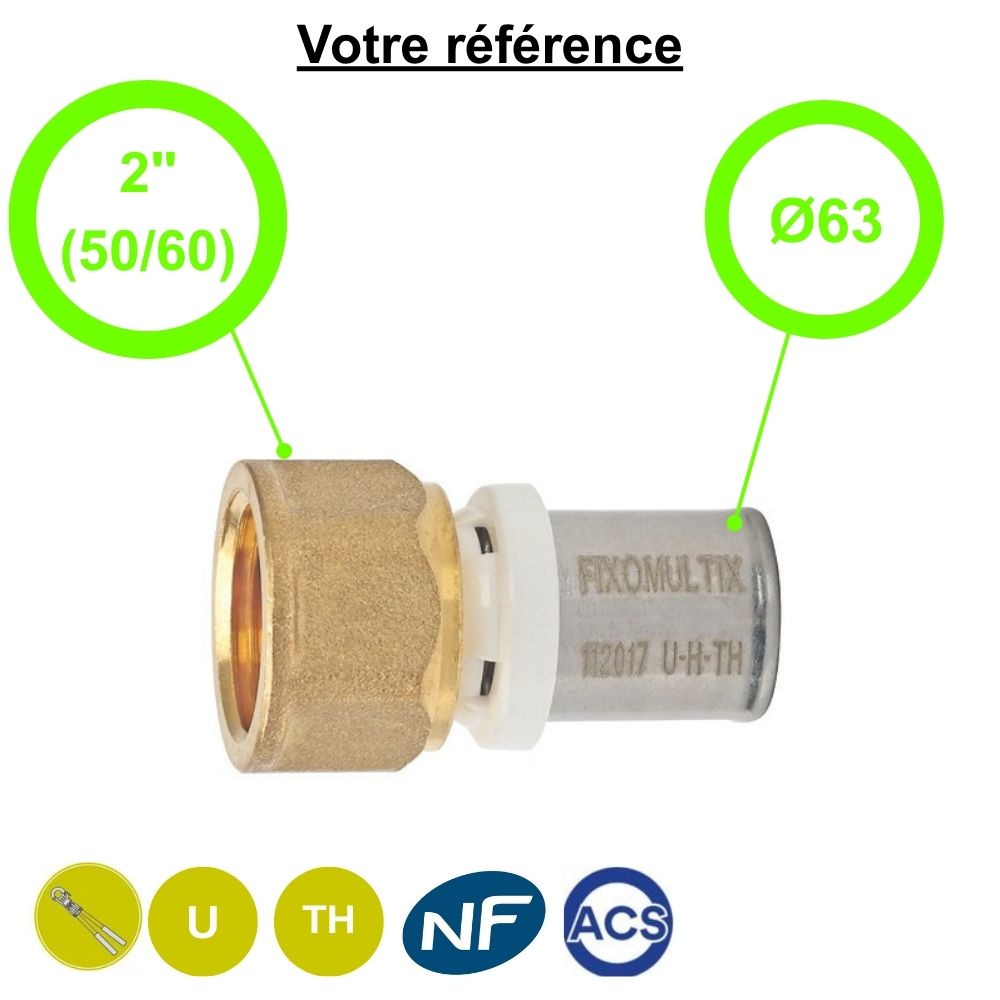 Raccord multicouche droit à sertir Ø63 - femelle 2'' (50/60) - Somatherm