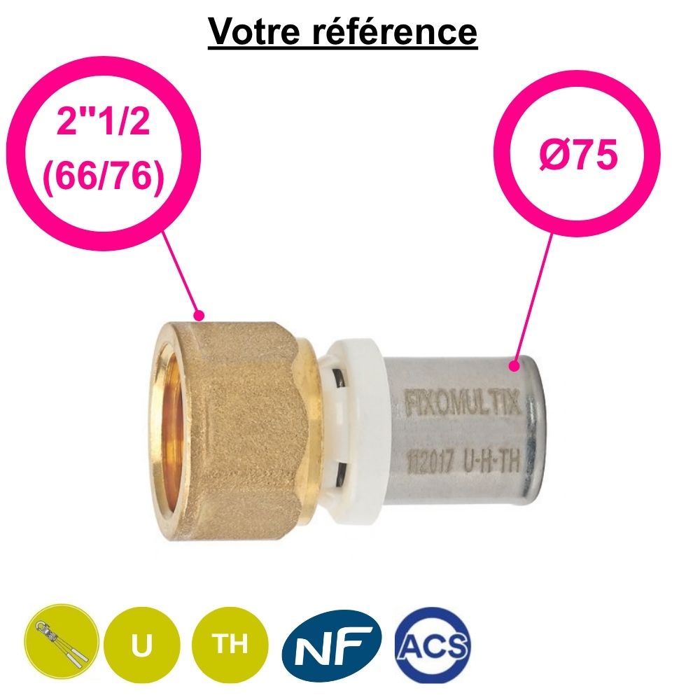 Raccord multicouche droit à sertir Ø75 - femelle 2''1/2 (66/76) - Somatherm