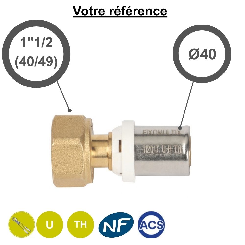 Raccord multicouche droit à sertir Ø40 - écrou tournant femelle 1''1/2 (40/49) - Somatherm
