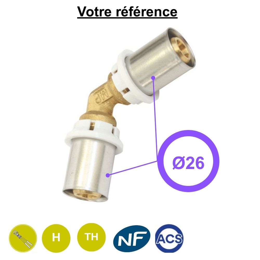Coude égal 45° multicouche à sertir Ø26 - Somatherm