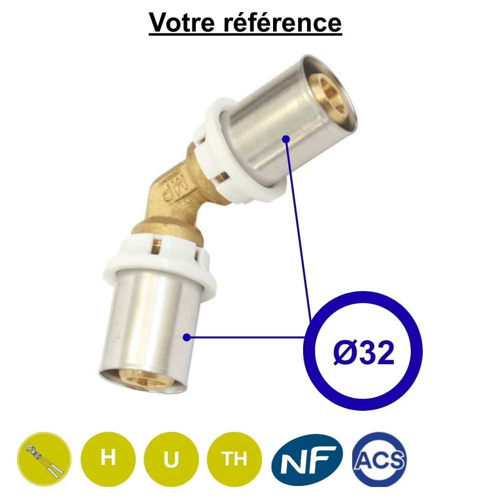 Coude égal 45° multicouche à sertir Ø32 - Somatherm