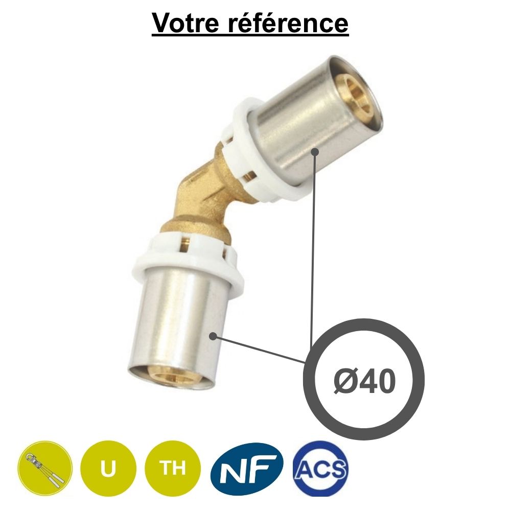 Coude égal 45° multicouche à sertir Ø40 - Somatherm