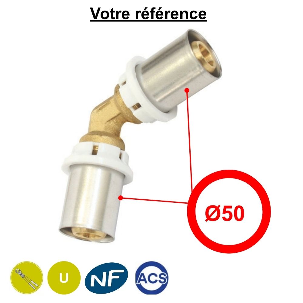 Coude égal 45° multicouche à sertir Ø50 - Somatherm