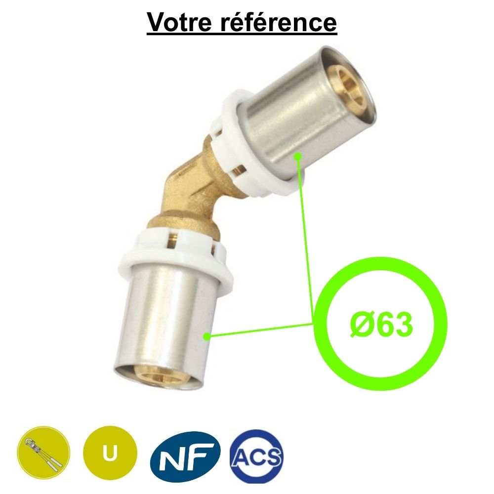 Coude égal 45° multicouche à sertir Ø63 - Somatherm