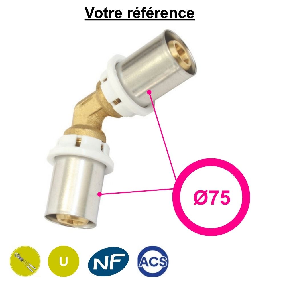 Coude égal 45° multicouche à sertir Ø75 - Somatherm