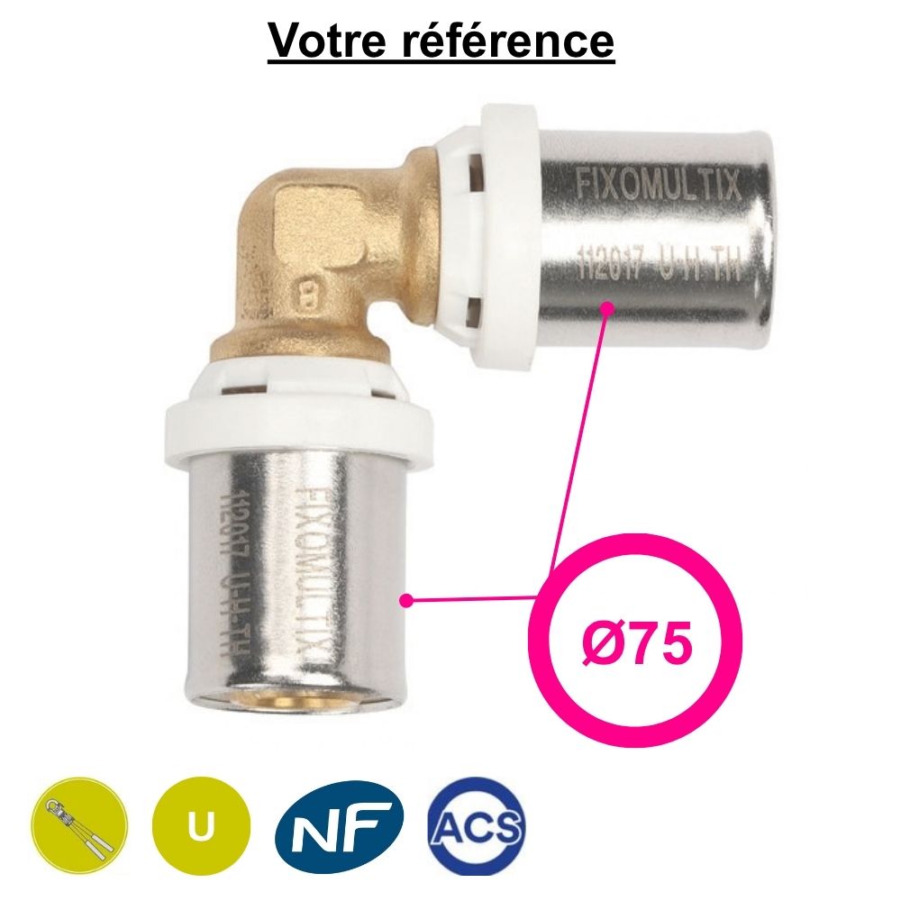 Coude égal 90° multicouche à sertir Ø75 - Somatherm