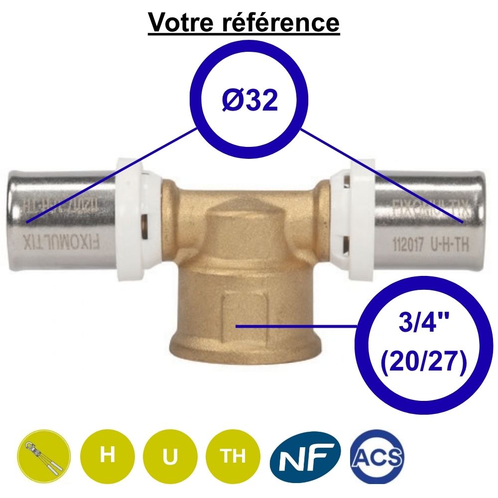 Té multicouche à sertir Ø32 et centre femelle 3/4'' (20/27) - Somatherm