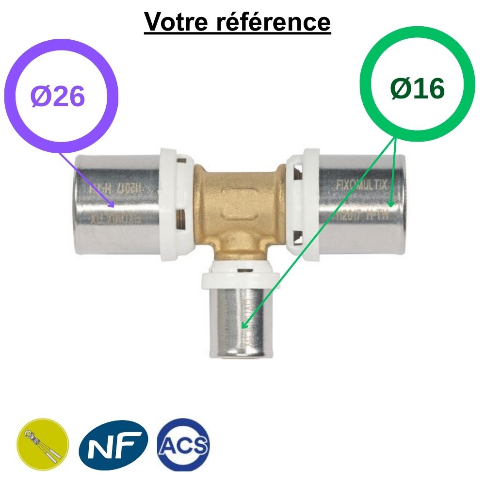 Té réduit multicouche à sertir Ø26-Ø16-Ø16 - Somatherm