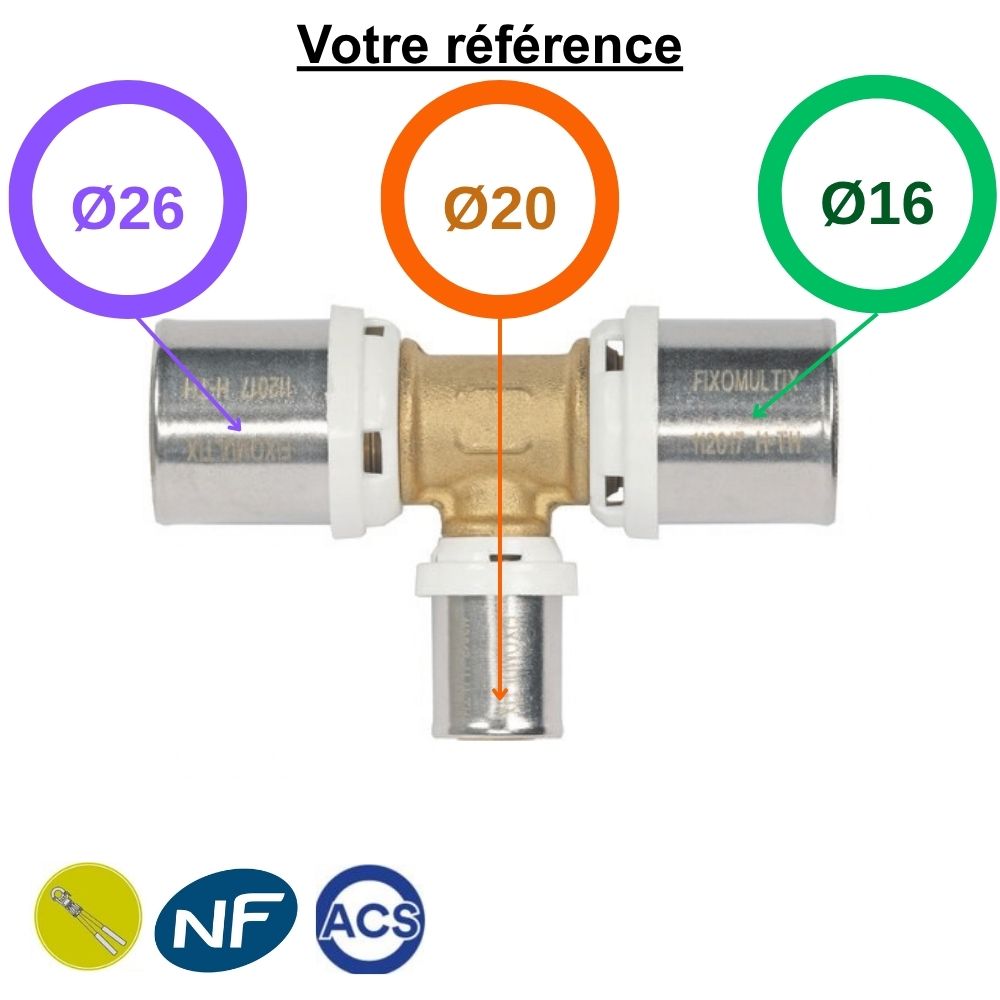 Té réduit multicouche à sertir Ø26-Ø20-Ø16 - Somatherm