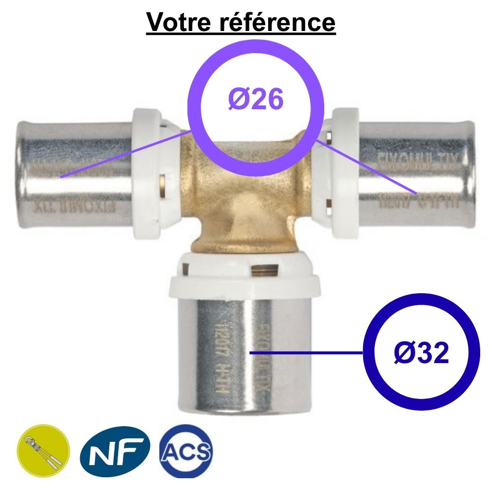 Té multicouche à sertir agrandi au centre  Ø26- Ø32- Ø26 - Somatherm