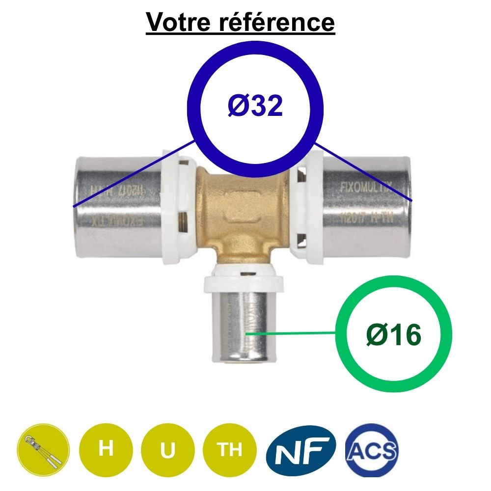 Té multicouche à sertir réduit au centre Ø32-Ø16-Ø32 - Somatherm