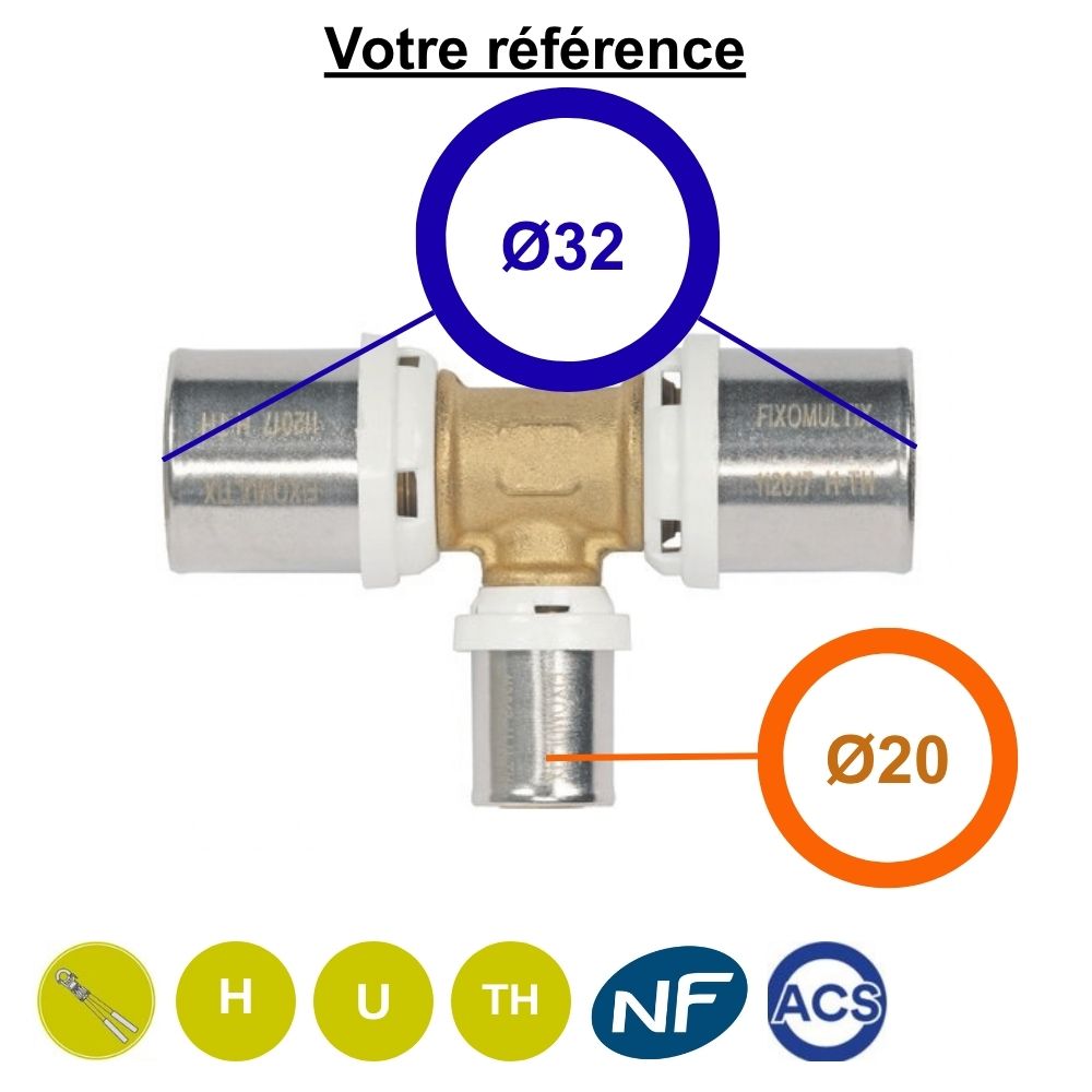 Té multicouche à sertir réduit au centre Ø32-Ø20-Ø32 - Somatherm