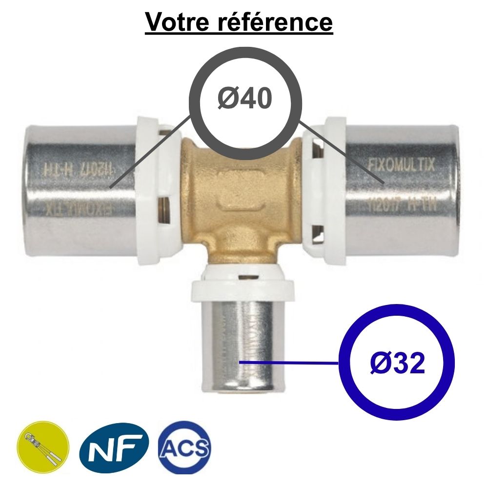 Té multicouche à sertir réduit au centre Ø40-Ø32-Ø40 - Somatherm