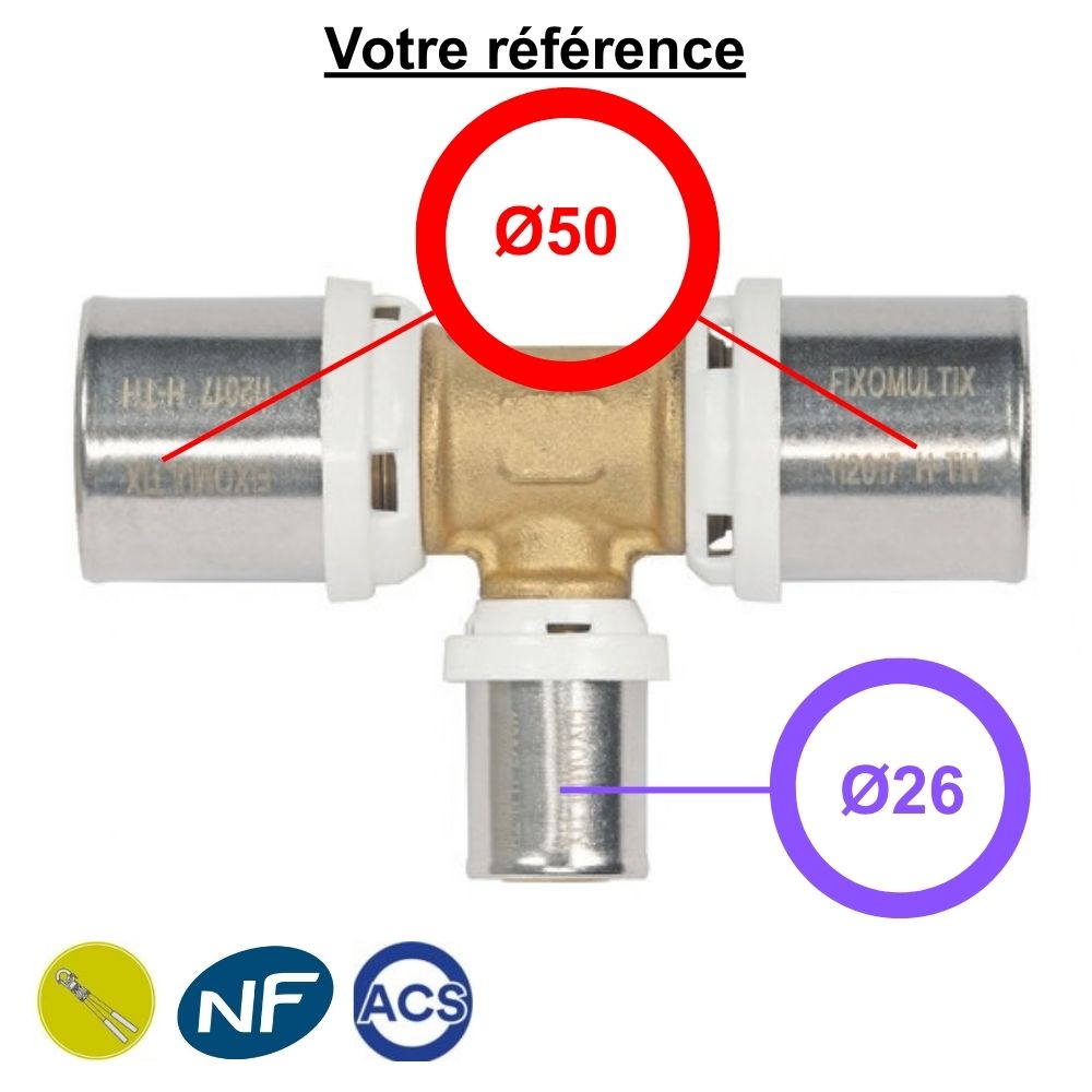 Té multicouche à sertir réduit au centre Ø50-Ø26-Ø50 - Somatherm