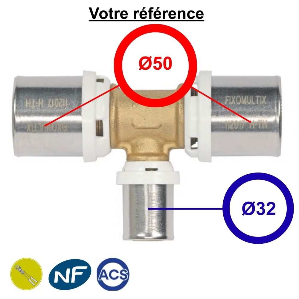 Té multicouche à sertir réduit au centre Ø50-Ø32-Ø50 - Somatherm