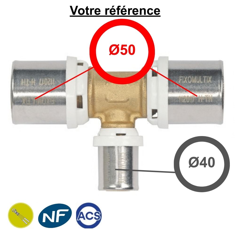 Té multicouche à sertir réduit au centre Ø50-Ø40-Ø50 - Somatherm