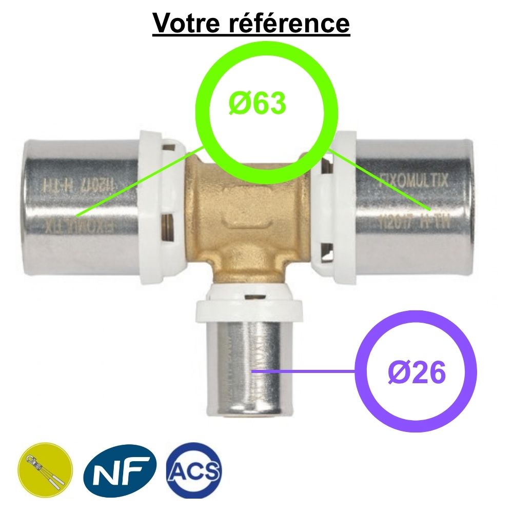 Té multicouche à sertir réduit au centre Ø63-Ø26-Ø63 - Somatherm