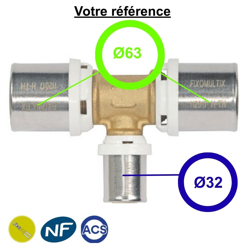 Té multicouche à sertir réduit au centre Ø63-Ø32-Ø63 - Somatherm
