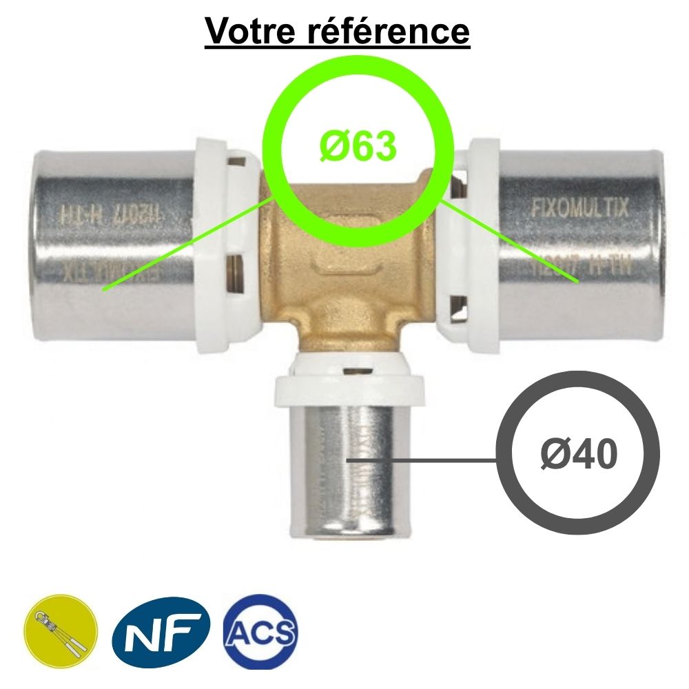 Té multicouche à sertir réduit au centre Ø63-Ø40-Ø63 - Somatherm
